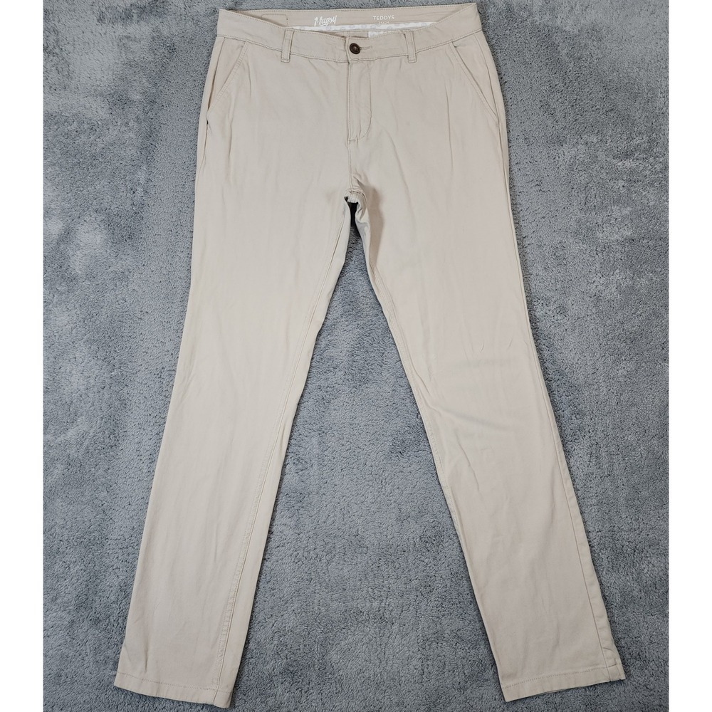 Mugsy Teddy Pants Mens Size 34x34 Beige Khaki Trousers Chino Stretch Casual